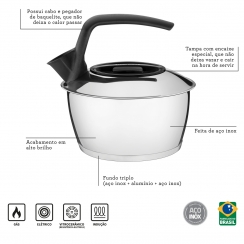 Chaleira inox 1,5L.