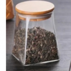 Pote de vidro tampa bambu