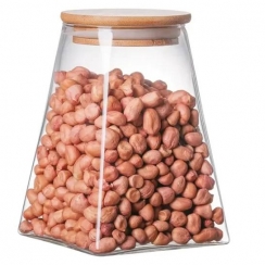 Pote de vidro tampa bambu