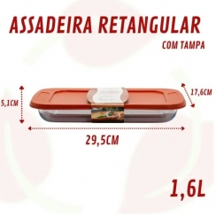 Assadeira retangular c/tampa 1,6L.