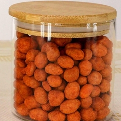 Pote de vidro c/tampa bambu 610ml.