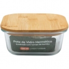Pote quadrado tampa bambu 520ml.