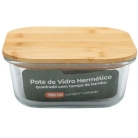 Pote de vidro tampa bambu 780ml.